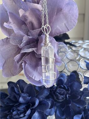 Handmade Silver Wire Wrapped Clear Crystal Pendant Necklace - Elegant Clear